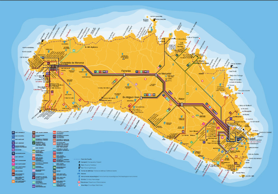 mapa transporte publico menorca