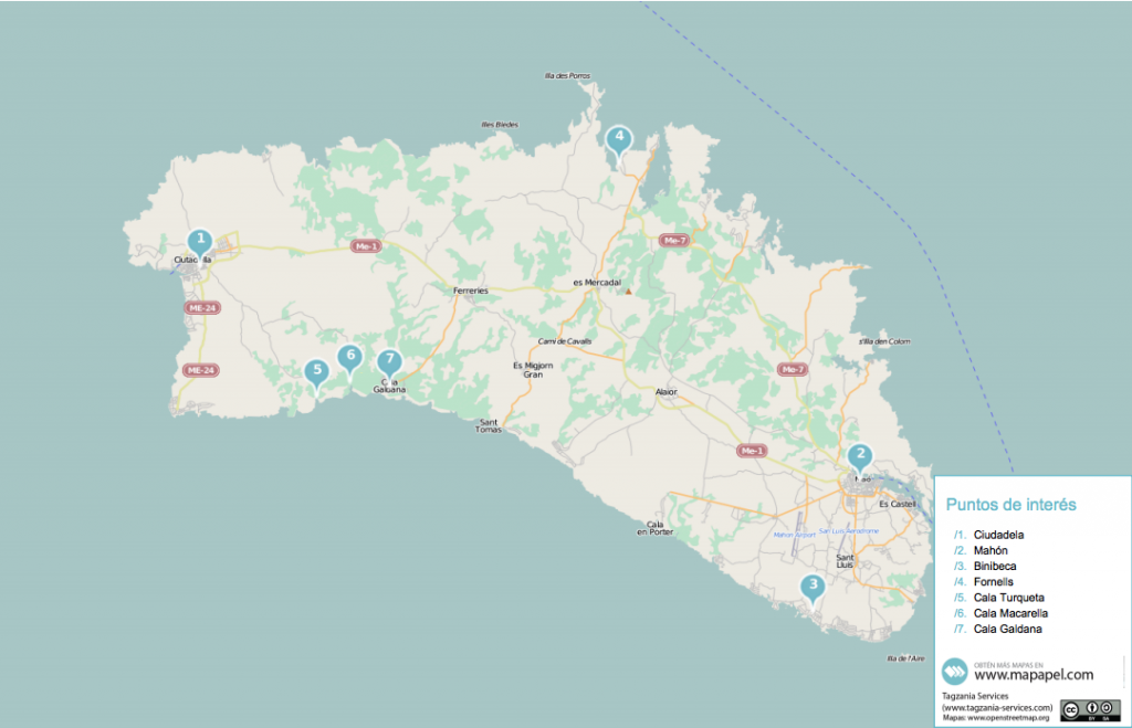 mapa turistico menorca