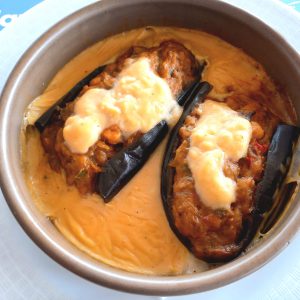 Berenjenas rellenas con gamba roja de Menorca