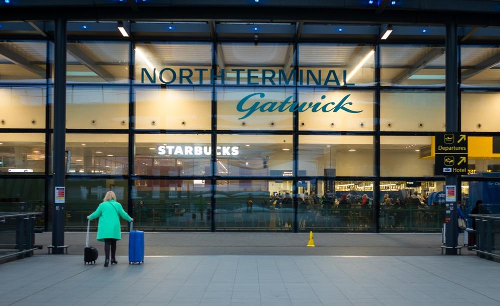 Terminal Nord dell'aeroporto di Gatwick, Londra, Regno Unito.