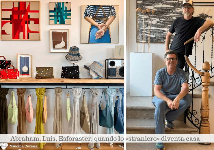 Selezione di capi e oggetti in vendita da Esforaster, negozio e caffetteria nella via principale di Sant Lluís.