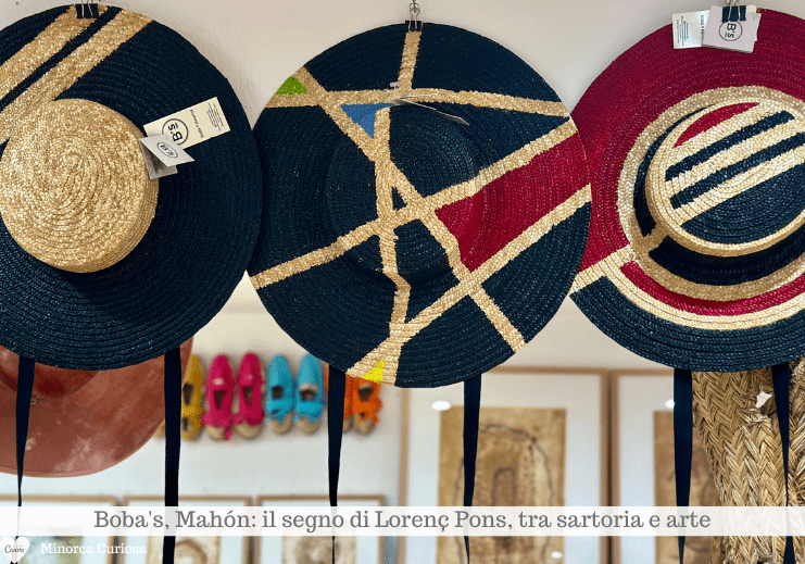 Cappelli dipinti da Lorenç con colori acrilici, ispirandosi allo stile di Sonia Delaunay.