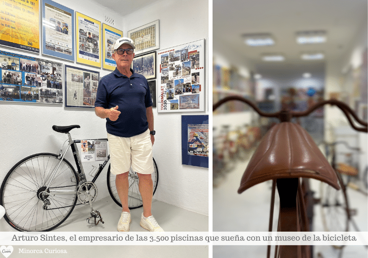 Arturo Sintes entre sus bicicletas en Mahón, Menorca